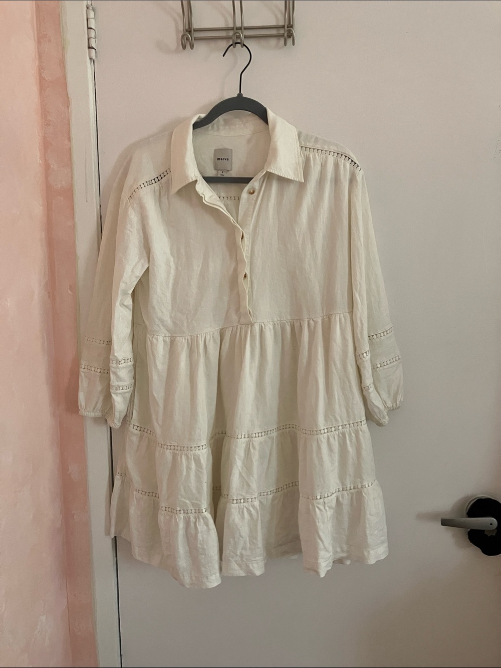 Maeve Linen-blend Cream Tiered Tunic Dress - S